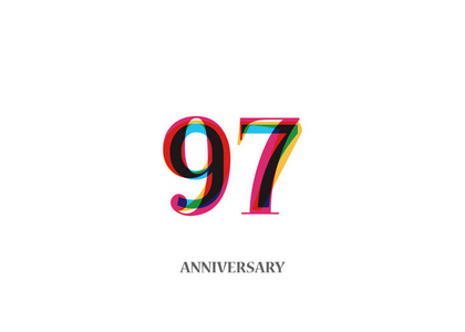 97年丰富多彩的周年标志设计与白色背景隔离