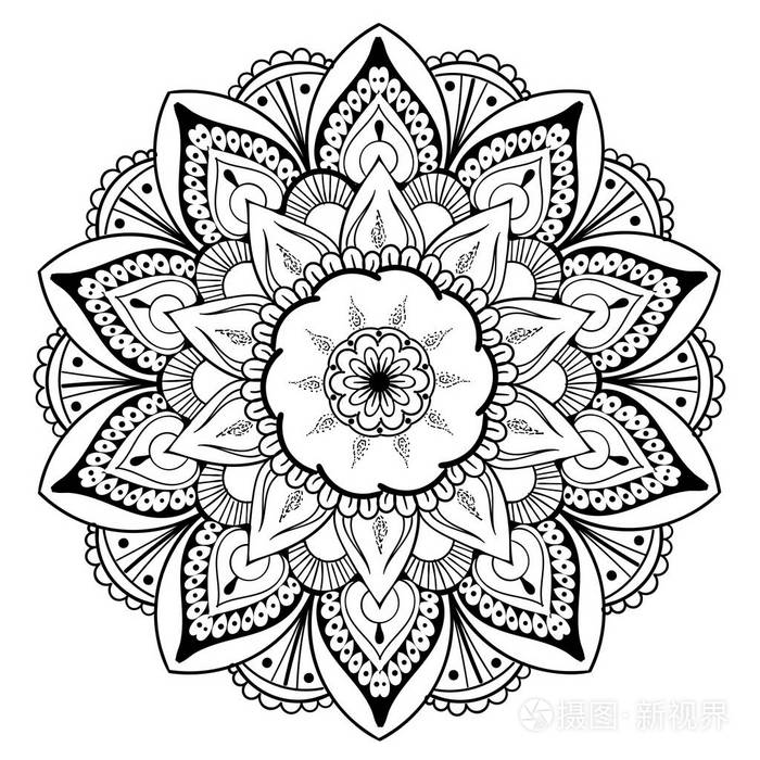 设计元素圆形装饰品装饰五颜六色的花朵图案风格化的花卉主题复杂的