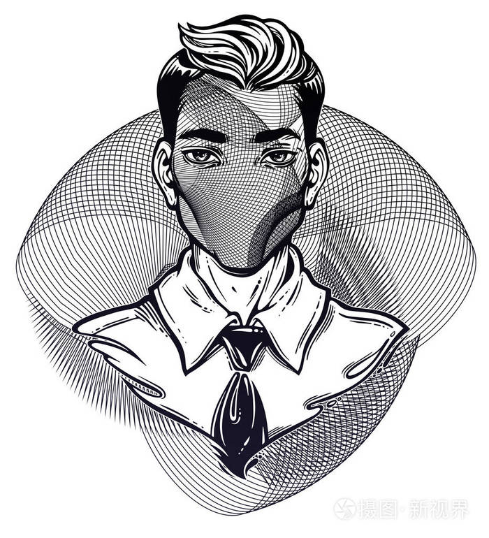 具有几何抽象头的黑色复古风格