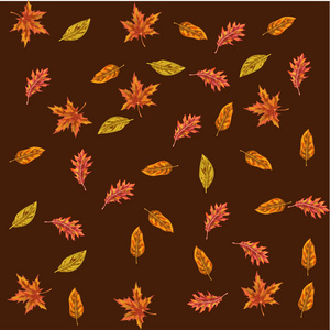矢量无缝图案与秋叶..棕色背景下不同的叶子。你设计的秋天大自然的色彩