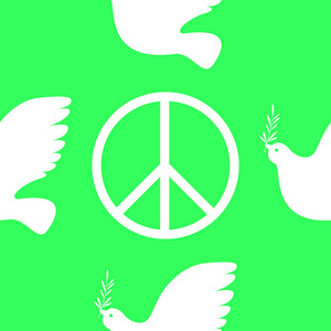 国际和平日.社会假日的概念.有橄榄枝的白鸽.太平洋的标志.无缝图案.