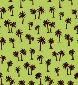 夏季非洲雨林风景名胜区绿色种植园。 写意轮廓黑色墨手画生态花棕榈树标志图标设计复古艺术涂鸦刻字笔纸上