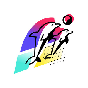 图像在白色背景上被隔离. 两只海豚在海滩附近玩耍.