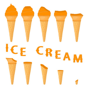 华夫饼锥上天然普通话冰淇淋的矢量插图。 冰淇淋图案由甜的冷冰淇淋美味的冷冻甜点组成。 新鲜水果冰淇淋的普通话在晶片锥。