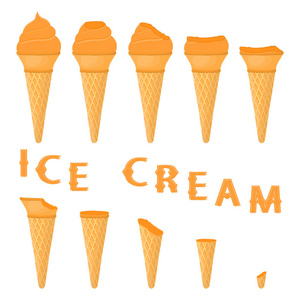 华夫饼锥上天然沙棘冰淇淋的矢量插图。 冰淇淋图案由甜的冷冰淇淋美味的冷冻甜点组成。 沙棘新鲜水果冰淇淋。