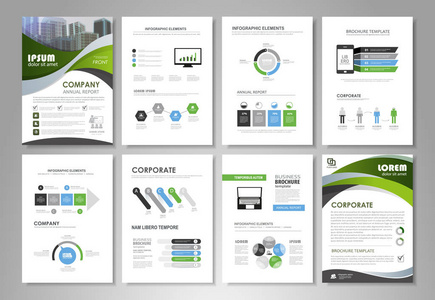 商业和金融可视化的信息小册子元素。 一套供传单展示的信息模板印刷网站