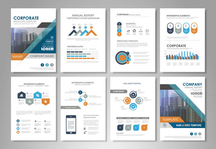 商业和金融可视化的信息小册子元素。 一套供传单展示的信息模板印刷网站