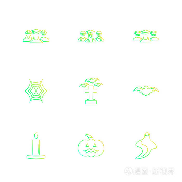 一组业务图标矢量插图