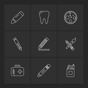 黑色背景各种平面矢量应用图标和医学教育