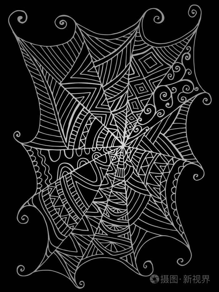 装饰美丽的蜘蛛网黑白颜色. 孤立的模式.