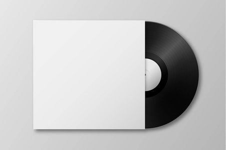 矢量逼真的3d 音乐留声机乙烯 Lp 记录与封面图标特写在白色背景下隔离。用于广告品牌样机图形包装的复古长播放设计模板