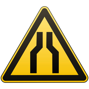 仔细狭窄的通道.警告标志.带有黑色图像的黄色三角形.白色背景.