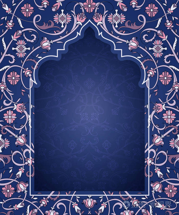 阿拉伯花弓. 传统的伊斯兰装饰品. 清真寺装饰设计元素.