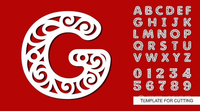字母g 完整的英文字母和数字01 2 3 4 5 7 8 9花边字母和数字 激光切割木雕纸切割印刷模板 矢量图 插画 正版商用图片12c0r4 摄图新视界