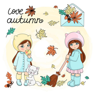 秋季矢量图集彩色秋叶剪贴簿婴儿册和数码打印卡和儿童相册