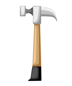 木匠锤子是平的。 典型的手工乐器。 木制手柄。 建筑工具。 在白色背景上隔离的平面矢量插图。