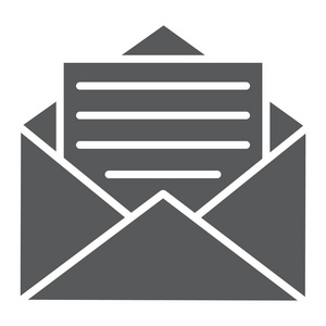 打开邮件字形图标信封和字母电子邮件符号矢量图形白色背景上的实心图案eps 10