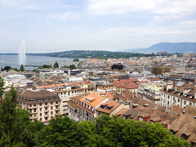 eau fountain as symbol of Geneva city, Switzerland, Europe.