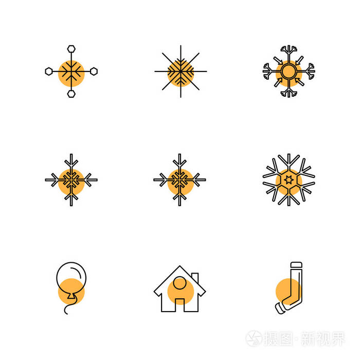 白色背景上的各种主题应用程序图标矢量插图集