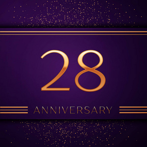 金色的数字和五彩纸屑在紫色的背景.