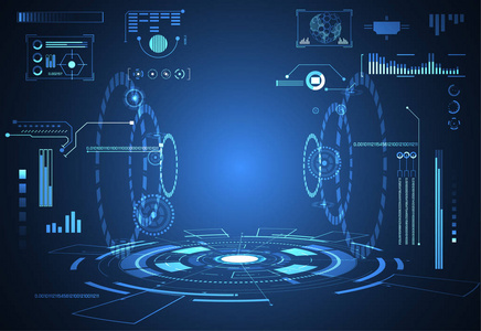 抽象技术UI未来概念HUD接口全息图数字数据图表通信计算和圆百分比活力创新高科技未来设计背景