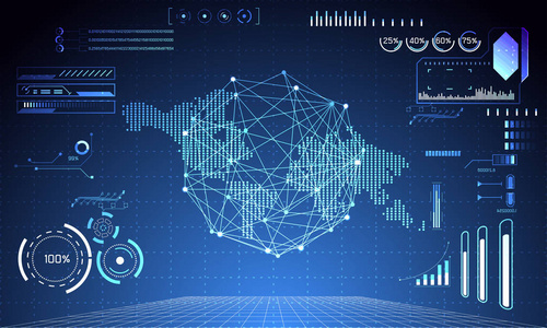 连接未来世界虚拟全息通信系统世界和数字链路业务连接高科技背景照片