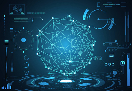 抽象技术UI未来概念HUD接口全息图数字数据图表通信计算和圆百分比活力创新高科技未来设计背景
