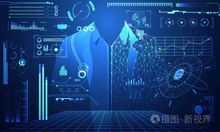 医学分析的hud接口元素,医生和高科技未来设计背景的百分比活力创新