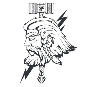 s Head. The hammer of Thor  mjolnir. Son of Odin. Cartoon beard