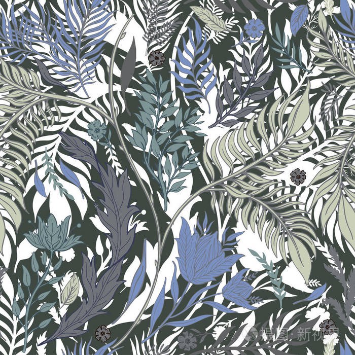 抽象自然无缝图案手绘.民族装饰品,花卉印花,纺织面料,植物元素.