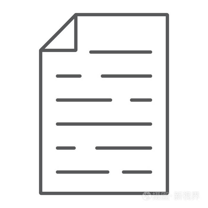 文档细线图标, 办公室和工作, 文件符号, 矢量图形, 在白色背景上的线性模式, eps 10