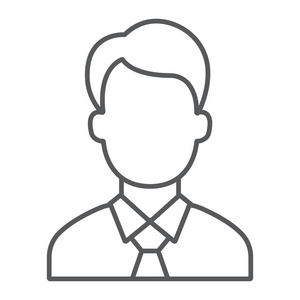 经理细线图标, 办公室和工作, 商人标志, 矢量图形, 一个白色背景的