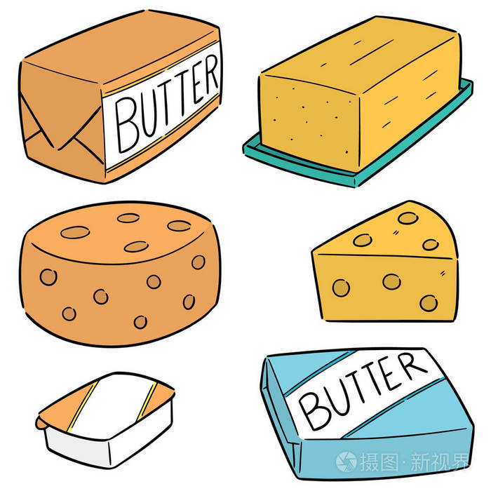 卡通炼乳的矢量集黄油和奶酪的矢量集向量集的黄油向量集的炼乳向量集