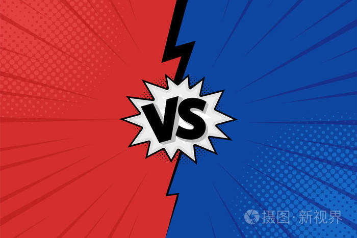 与vs信件战斗背景的平面漫画风格设计与半色调闪电. 矢量插图
