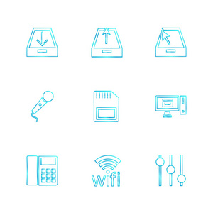 一套互联网平面矢量应用图标在白色背景上