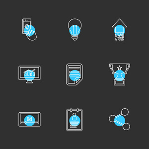 商业和金融一套互联网平面矢量应用图标黑色背景