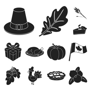 加拿大感恩节黑色图标集合中的设计。加拿大和传统矢量符号股票网站插图