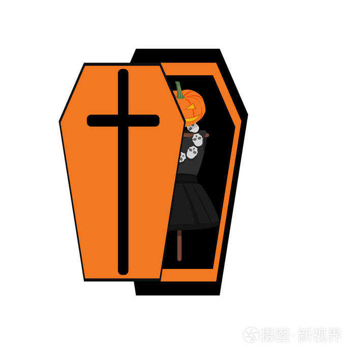 稻草人躺在棺材里等待万圣节设计万圣节卡片邀请海报等向量