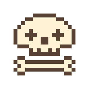 颅骨和骨16x16像素艺术图标隔离在白色背景上.