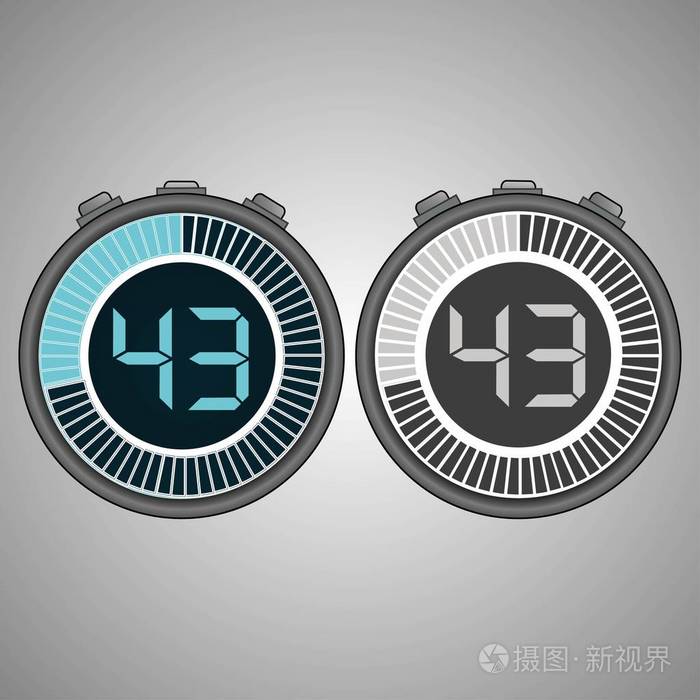 电子数字秒表定时器43秒隔离在灰色背景上秒表图标设置计时器图标时间