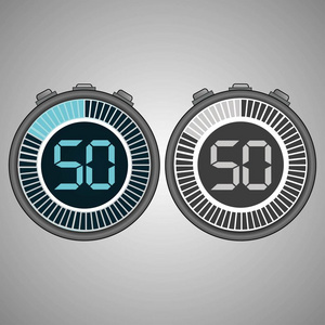 电子数字秒表. 定时器50秒隔离在灰色背景上. 秒表图标设置.