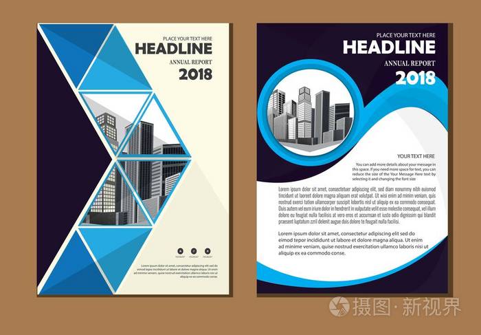 小册子设计涵盖现代布局年度报告海报传单在A4与彩色三角形几何形状的技术科学市场与光背景