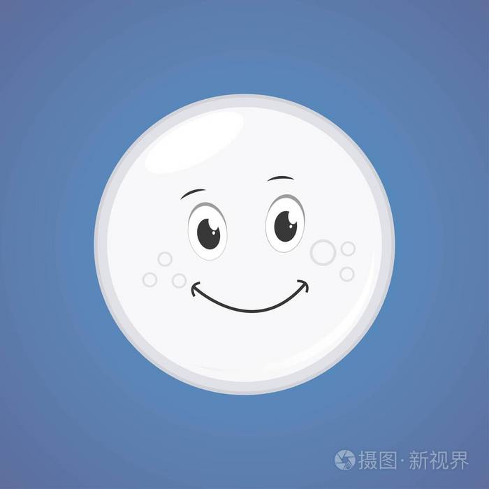 矢量插图隔离在蓝色背景上. 可爱的微笑月亮图标.