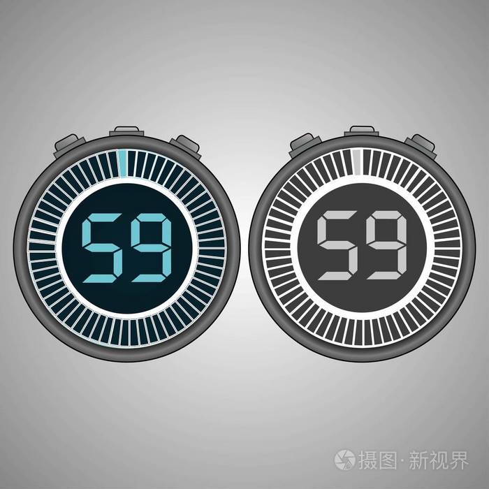 电子数字秒表定时器59秒隔离在灰色背景上秒表图标设置计时器图标时间