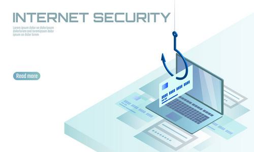 等距3d 笔记本电脑信用卡 cvv 密码仿冒。个人信息帐户电子邮件在线诈骗黑客。垃圾邮件防病毒互联网安全垃圾邮件概念横幅模板卡矢
