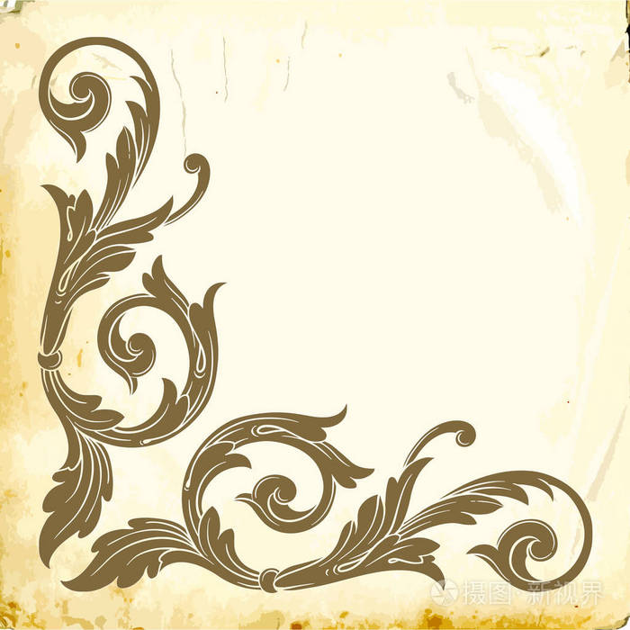 复古巴洛克装饰元素与华丽的书法装饰品.