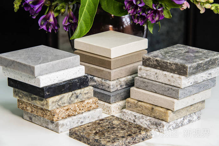 厨房台面花岗岩大理石和石英石的彩色样品