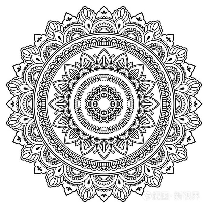 圆形图案以曼陀罗的形式用于指甲花纹身装饰.