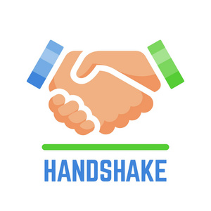 矢量握手或合伙交易和协议合同,简单的颜色,平面,孤立的图标,两次握手