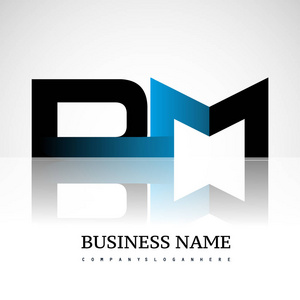 初始字母dm大写现代和简单的标志链接蓝色和黑色，孤立在白色背景。公司身份的矢量设计。